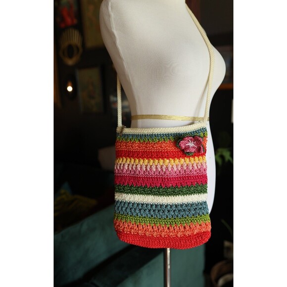 The Sak Rainbow Striped Multicolor Crochet Boho Zip Swing Crossbody  Purse - Picture 1 of 13